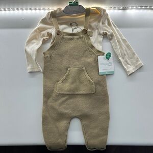 Little Planet Cream and Tan Baby Overalls Set